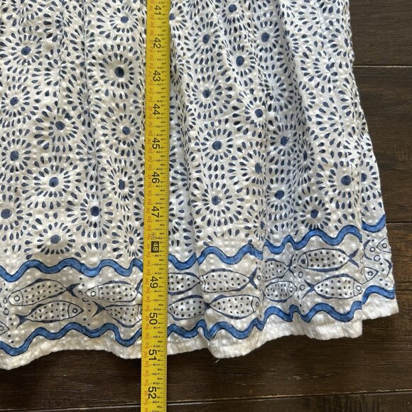 Roller Rabbit Women’s Naolin Fish Border Briar Dress Large Smocked Blue White - Picture 10 of 10